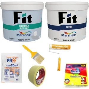 Fit Silikonlu Ipek Mat Iç Cephe Boyası 20KG + Fit Tavan Boyası 17,5 kg + 5 Parça Boyama Seti