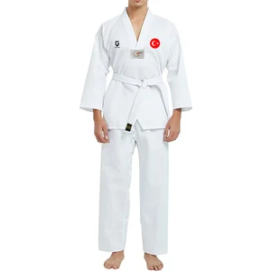 Top Glory Fitilli Beyaz Yaka Baskılı Taekwondo Elbisesi Dobok