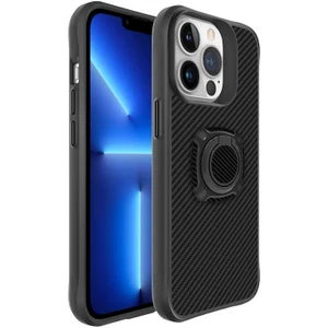 Apple iPhone 13 Pro Max Kılıf Karbonfiber Yüzüklü Kapak Siyah