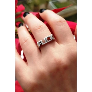 Fildişi Aksesuar Antik Gümüş Kaplama Fck Yazısı Şekilli El Yapımı Ayarlanabilir Unisex Yüzük