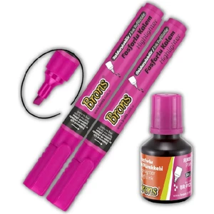 Fosforlu Kalem Pembe Doldurulabilir 2 Adet ve Mürekkebi 30ML 1 Adet
