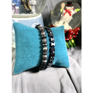 Padore Accessory Erkek   Hematit Taş ve Metal Detaylı Ikili Bileklik | Handmade