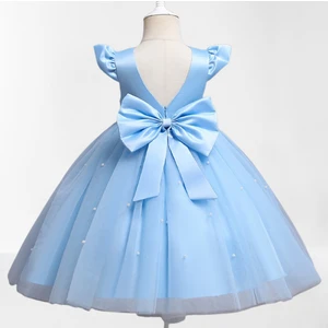 Kız Çocuk Bebe Mavisi Parti, Doğum Günü, Mezuniyet, Düğün Fiyonk Detaylı Elbise