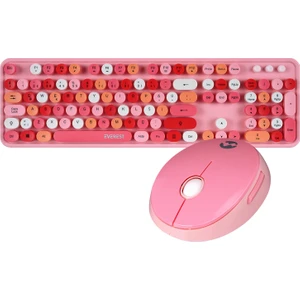 ROUND KM-6282 Renkli Tuşlu Pembe Kablosuz Q Multimedia Klavye + Mouse Set