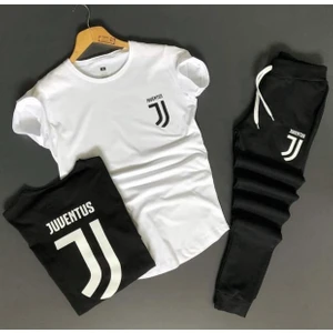 Amor Man Yuvarlak Yaka Juventus Baskılı Pamuk Kısa Kollu Yazlık 3 Lü Erkek Eşofman Takımı
