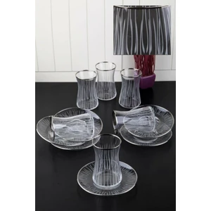 Lüx Çizgi Desenli Gümüş Yaldızlı 12 Parça Çay Bardağı