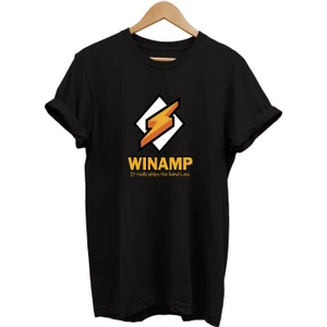 Winamp Baskılı %100 Pamuk Oversize T-Shirt Büyük Beden Tişört