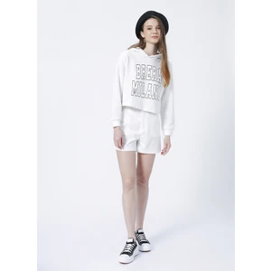 Kapüşonlu Crop Baskılı Ekru Kadın Sweatshirt - FIONA