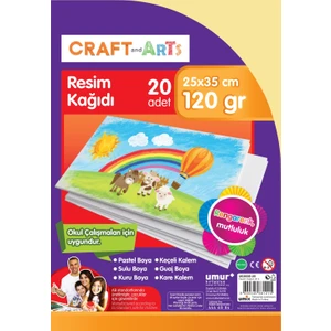 CRAFT and ARTS 25x35 cm Resim Kağıdı 120 gr Renkli Pastel ve Sulu Boya İçin 20 Adet