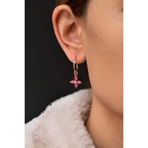 Papatya Silver 925 Ayar Gümüş Rose Kaplama Fuşya Zirkon Taşlı Plumeria Halka Küpe