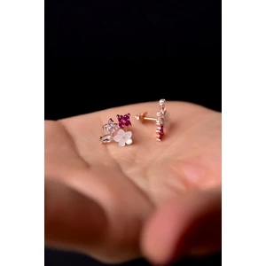 Papatya Silver 925 Ayar Gümüş Rose Kaplama Sedef Manolya Fuşya Beyaz Taşlı Yonca Çiçek Küpe