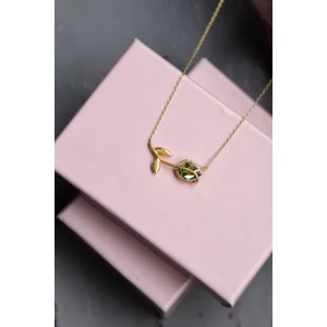 Papatya Silver 925  Ayar Gümüş Gold Kaplama Olive Taşlı Lale Kolye