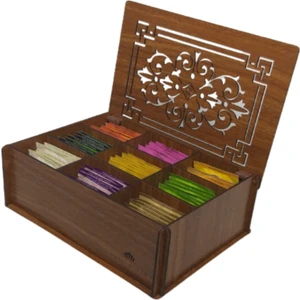 Doğal  Ahşap Çay Kutusu 9 Bölmeli Kapaklı Poşet Bitki Çayı Saklama Kabı (Tea Box)