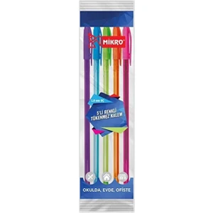 5'li Renkli Tükenmez Kalem Set 1.0 mm Uç Mikro  ST047