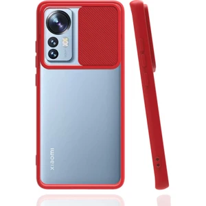Xiaomi Mi 12 Kapak Lensi Açılır Kapanır Kamera Korumalı Silikon Kılıf - Kırmızı