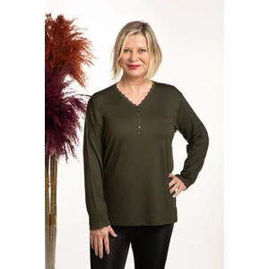 Iklim Bayan V Yaka Anne Bluz - Haki - M