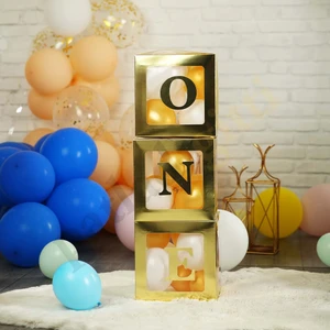 Patladı Gitti One Yazılı Gold Kutu ve Balon Seti Bebek 1 Yaş Doğum Günü Kutlama