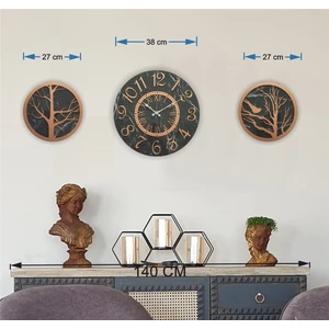 Mermer Desenli Duvar Saati ile Daldaki Kuş ve Hayat Ağacı Tablo