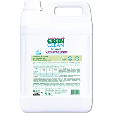 U Green Clean Bitkisel Çamaşır Deterjanı 5 l Organik Lavanta Yağlı Beyaz Renkli Çamaşırlar 55
