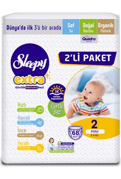 Sleepy Extra Günlük Aktivite Ekonomik Paket Bebek Bezi 2 Numara Mini 68'li