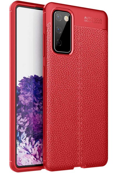 Fibaks Samsung Galaxy S20 Fe Uyumlu Deri Görünümlü Dikiş Desenli Koruyucu Karbon Kılıf