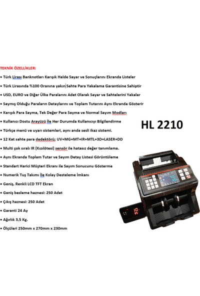 Hunter Hl 2210 Karışık Sayım & Sahte Tespit Makinası