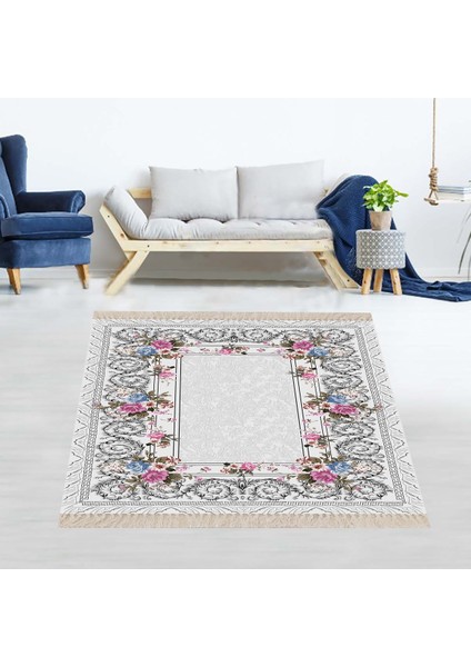 Çiçek Desenli Çiçekli Dijital Baskı Yıkanabilir Kaymaz Taban Salon Halısı ve Yolluk