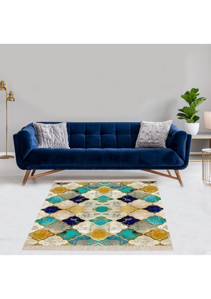 Geometrik Desenli Osmanlı Motif Dijital Baskı Yıkanabilir Kaymaz Taban Kilim Model Salon Halısı
