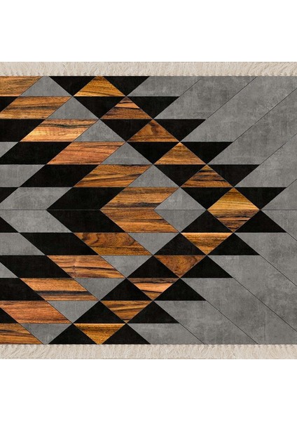 Geometrik Desenli Renk Bloklu Dijital Baskı Yıkanabilir Kaymaz Taban Modern Salon Halısı