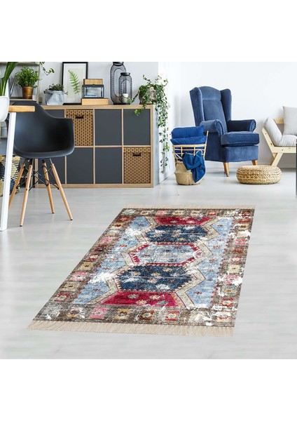 Geometrik Desenli Dijital Baskı Yıkanabilir Kaymaz Taban Modern Kilim Desen Salon Halı