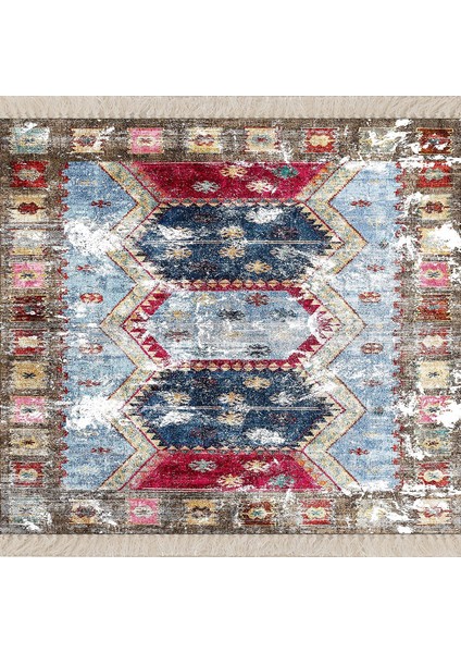 Geometrik Desenli Dijital Baskı Yıkanabilir Kaymaz Taban Modern Kilim Desen Salon Halı