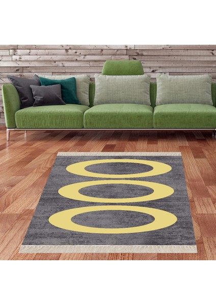 Geometrik Desenli Renk Bloklu Dijital Baskı Yıkanabilir Kaymaz Taban Modern Salon Halısı