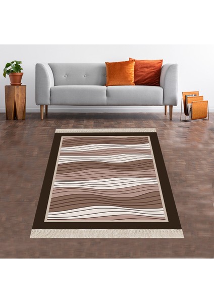 Geometrik Çizgi Desenli Dijital Baskı Yıkanabilir Kaymaz Taban Etnik Kilim Desen Salon Halı