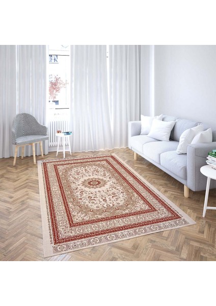 Osmanlı Motifler Desenli Etnik Dijital Baskı Yıkanabilir Kaymaz Taban Salon Halı ve Yolluk (Bordo) fiyatları