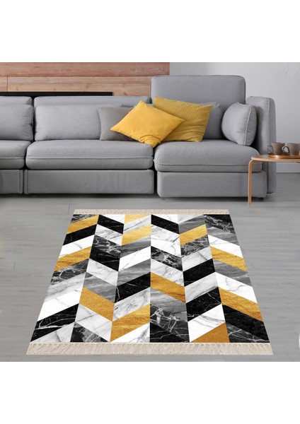 Geometrik Desenli Renk Bloklu Dijital Baskı Yıkanabilir Kaymaz Taban Modern Salon Halısı