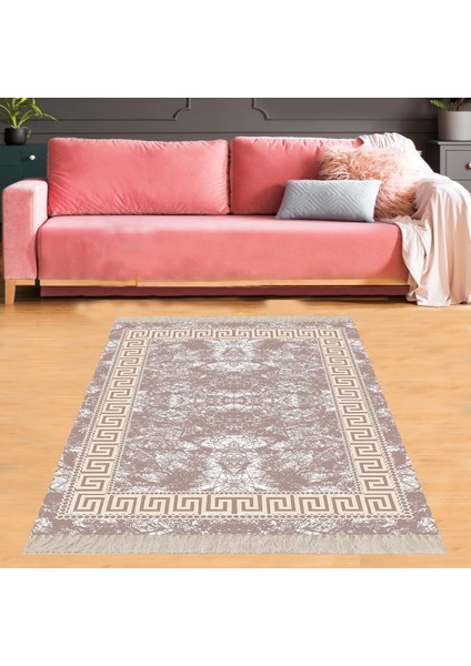 Geometrik Çerçeveli Batik Desenli Yıkanabilir Kaymaz Taban Leke Tutmaz Modern Salon Halısı ve Yolluk