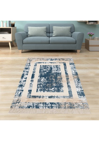 Geometrik Çerçeveli Batik Desenli Yıkanabilir Kaymaz Taban Leke Tutmaz Modern Salon Halısı ve Yolluk