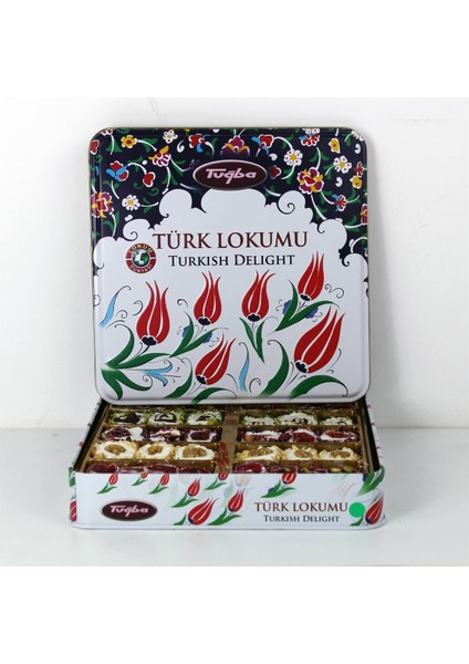 Tuğba Kuruyemiş Motifli Kutuda Antep Fıstıklı Türk Lokumu 500 gr