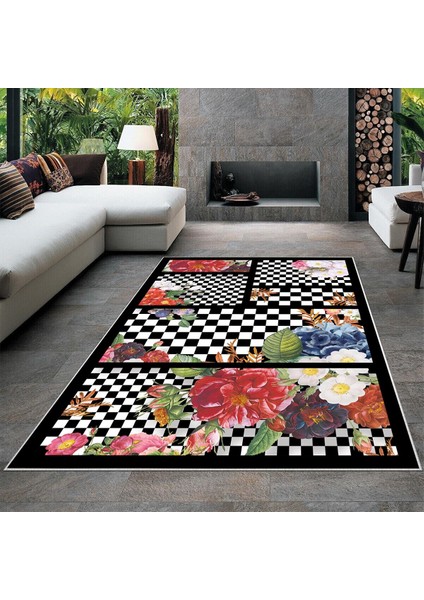 Dama Zeminli Çiçek Desenli Geometrik Dijital Baskı Yıkanabilir Kaymaz Taban Modern Salon Halısı fiyatları