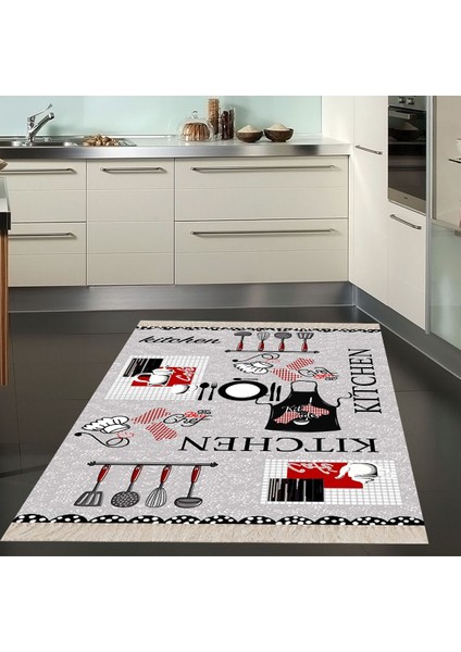 Kitchen Desenli Dijital Baskılı Kaymaz Taban Yıkanabilir Leke Tutmaz Mutfak Halısı