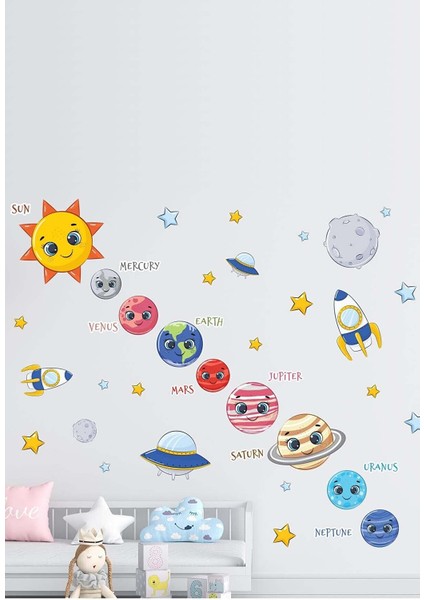 Sevimli Gezegenler ve Isimleri Çocuk Odası Duvar Sticker