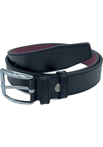 3 cm Klasik Deri Dikişli Erkek Çocuk Kemeri Siyah