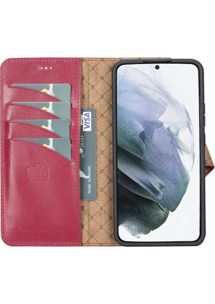 Samsung Galaxy S22 Plus Uyumlu Deri Cüzdanlı Kılıf V4EF Kırmızı