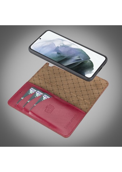 Samsung Galaxy S22 Uyumlu Deri Cüzdanlı Kılıf V4EF Kırmızı modelleri