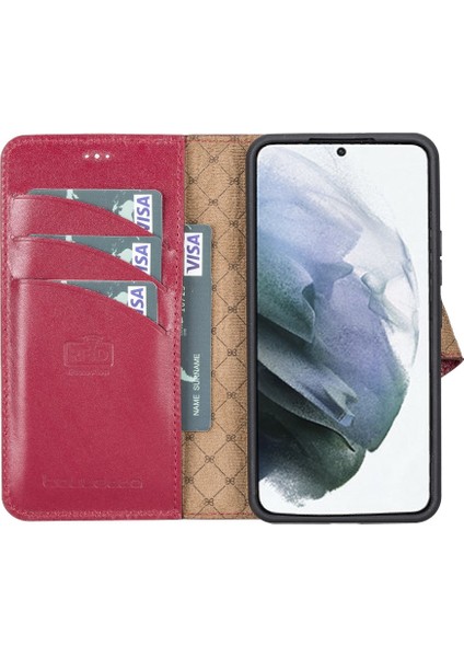 Samsung Galaxy S22 Uyumlu Deri Cüzdanlı Kılıf V4EF Kırmızı indirimleri