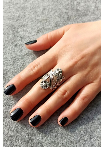 Antik Gümüş Kaplama Spiral Şekilli El Yapımı Ayarlanabilir Kadın Yüzük modelleri