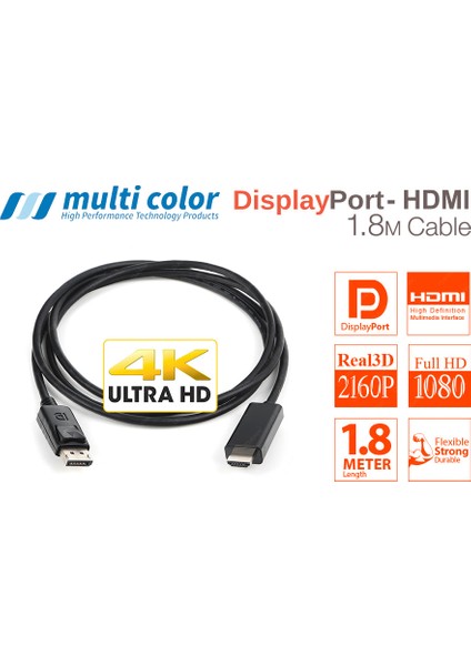 Multıcolor MC-8801 Display To HDMI 1.8 Metre Fullhd 1080P Çevirici Kablo fiyatları