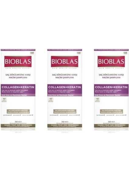 Şampuan 360ML Collagen + Keratin Hacim Şampuanı x 3 Adet