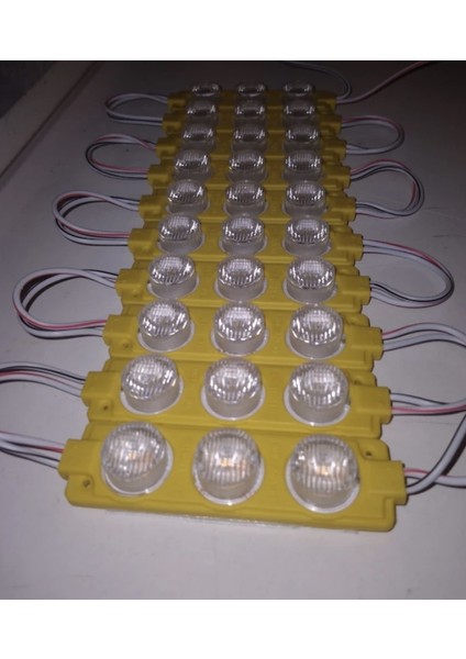 12 Volt 3’lü Lensli 3 Watt 3030 Reklamcı Modül Sarı Amber (10 Adet)