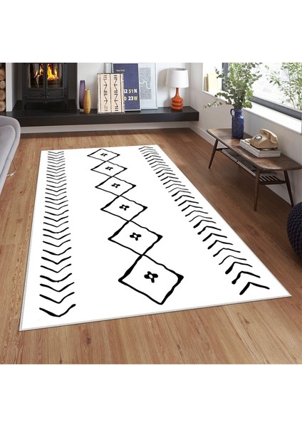 Geometrik Çizgi Kilim Desenli Bohem Dijital Baskı Yıkanabilir Kaymaz Taban Salon Halısı ve Yolluk